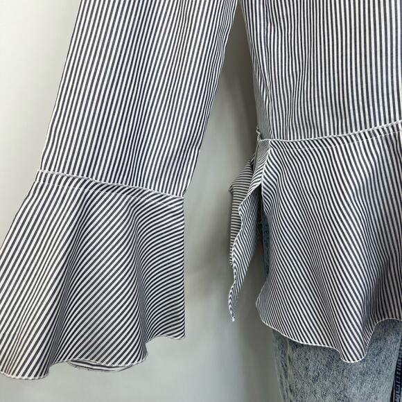 Theory Lexandra Mason Pinstripe Peplum Blouse Top | Size: Large - Picture 3 of 8